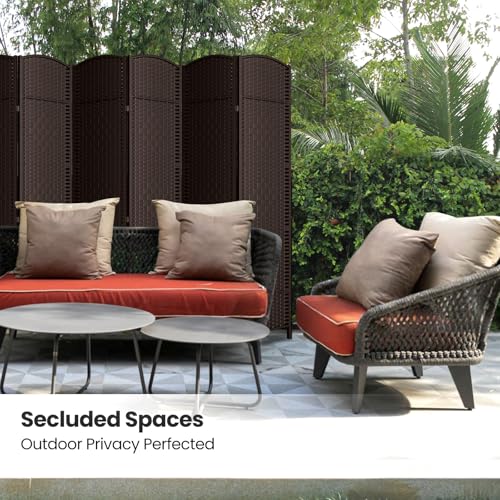 8 Panel Folding Room Divider,Woven Privacy Screen,Chocolate | Solid wood frame, handcrafted diamond pattern, 6FT tall, extends to 126 inches wide, no assembly required - color: Chocolate, size: 8-Panel