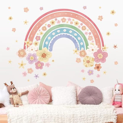 wondever Large Rainbow Wall Decals Colorful Boho Flower Peel and Stick Wall Art Stickers for Girls Bedroom Kids Room Baby Nursery - color: Flower