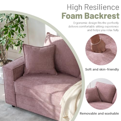 YUHUASHI Linen Fabric Loveseat Sofa, Modern Upholstered 2-Seater Couch with Square Arms and Throw Pillow, Sturdy Small Space Sofa Furniture for Living Room Bedroom Apartment (Pink, 65 Inch W) - color: Pink, size: 65 Inch W