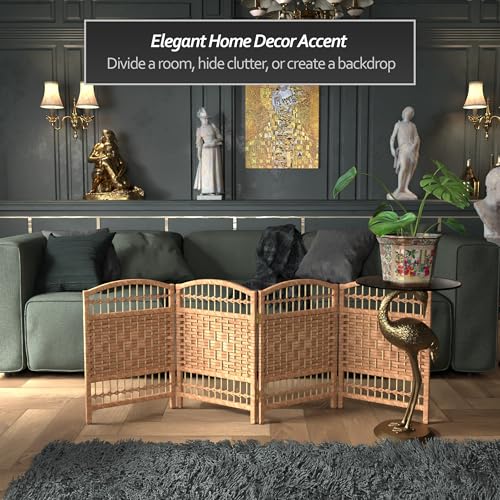 Red Lantern 2 ft. Short Fiber Weave Folding Screen - Natural - 4 Panels - color: Natural, size: 4 Panel