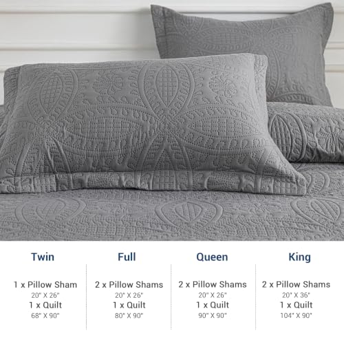 SheRest Twin Quilt Bedding Set - Gray Soft Breathable Bed Quilt, Modern Style Embossed Bedspreads, Lightweight Microfiber Reversible Coverlet for All Seasons - 1 Quilt, 1 Pillow Sham - color: Gray, size: Twin (68" x 90")