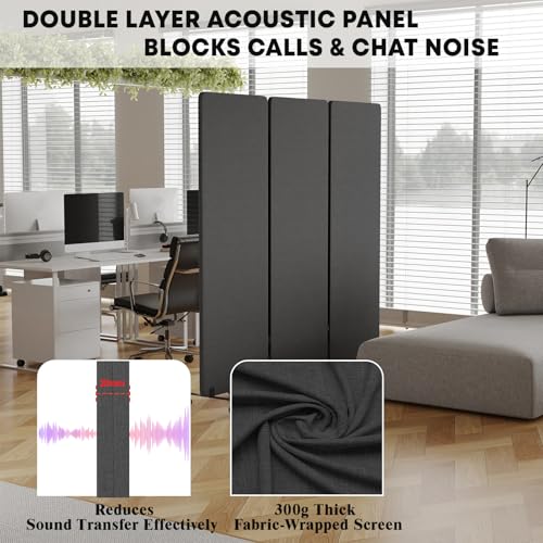 3 Panel Soundproof Room Divider W/Wheels, Office Divider with Whiteboard | 66" H with Detachable Whiteboard/Clips/Hooks/Pushpins,Wheeled Room Dividers, Easy to Move,For Conference Room Partitions - color: Dark Grey, size: 3-Panel-with Board