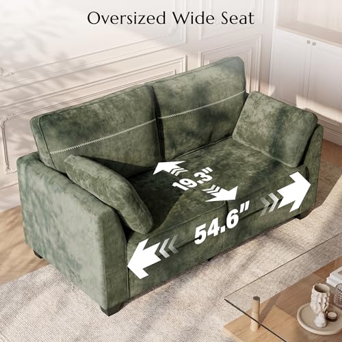65.4" Loveseat Sofa, Chenille Love Seat with 2 Pillows, Green | Easy Assembly, Pocket Spring Cushions, Comfy Modern Small Couch for Living Room, Bedroom, Apartment, Office - color: Green, size: 65.4" Loveseat Sofa