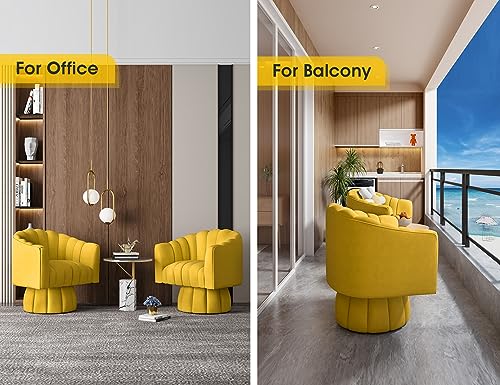 Dewhut Swivel Barrel Accent Chair, Velvet Reading Armchair, Yellow, Set 1 | Mid Century Style, Modern Round ArmChair With 360° Swivel Base, For Living Room / Bedroom / Office - color: Yellow