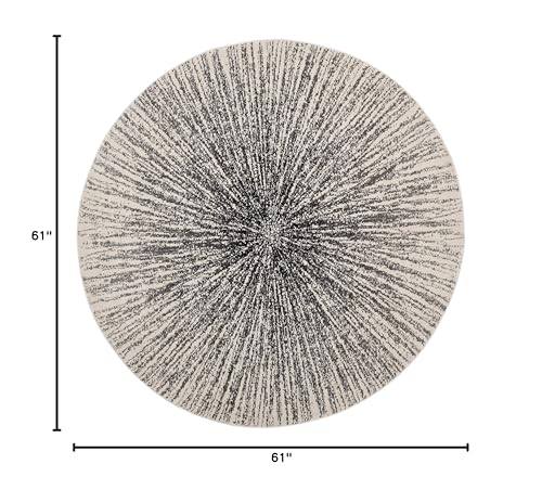 SAFAVIEH Evoke Collection Area Rug - 5'3" Round, Black & Ivory, Abstract Burst Design, Non-Shedding & Easy Care, Ideal for High Traffic Areas in Living Room, Bedroom (EVK228K)