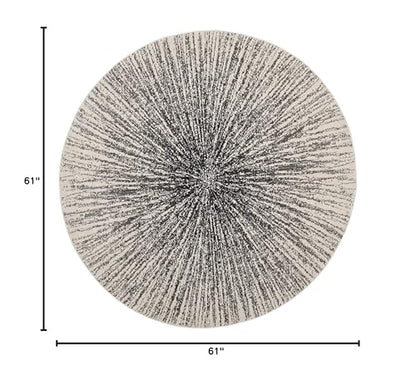 SAFAVIEH Evoke Collection Area Rug - 5'3" Round, Black & Ivory, Abstract Burst Design, Non-Shedding & Easy Care, Ideal for High Traffic Areas in Living Room, Bedroom (EVK228K)