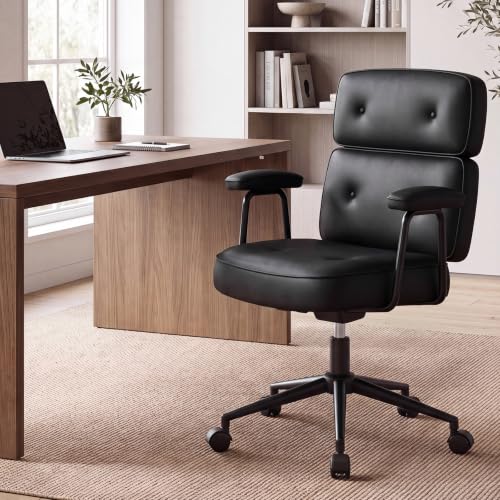 OLIXIS Ergonomic Home Office Desk Chair, PU Leather Computer Chair | Lumbar Support, Adjustable Height, Rolling Swivel, Executive Task, Padded Armrests for Vanity, Study, Modern Black - color: Modern Black