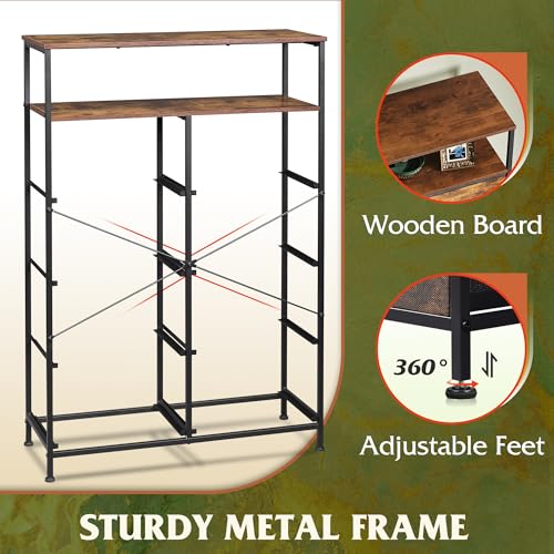 WLIVE Fabric Dresser for Bedroom with Open Shelves, Tall Dresser with 8 Drawers, Storage Tower with Fabric Bins, Chest of Drawers for Closet, Hallway, Rustic Brown Wood Grain Print | 8 fabric drawers plus open shelves, steel frame with wood top, great for