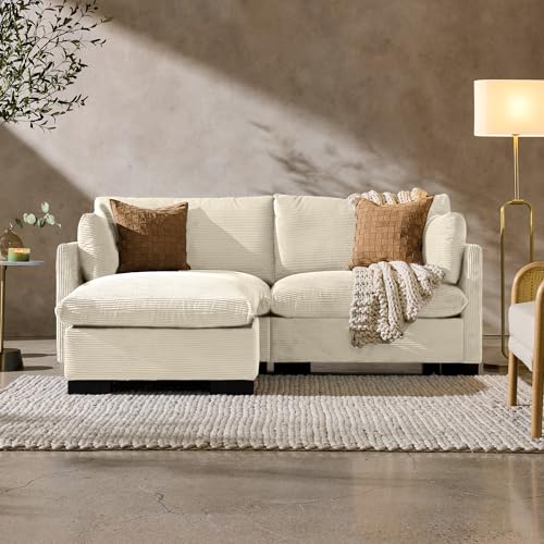 Best Choice Products Modern Loveseat Sofa for Living Room, Corduroy Recliner, Removable Cover, Spring Cushions, Solid Wood Frame, Easy Assembly for Small Spaces, 82in – Ivory - color: Corduroy - Ivory