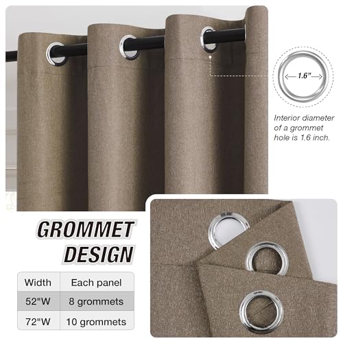 KangBang Full Blackout Brown Linen Curtains for Bedroom 63 Inches Long | Grommet, Room Darkening Modern Drapes, Light Blocking, Privacy Protection, Faux Linen Textured, 2 Panels Set, 52x63 Inch - color: Brown, size: 52"W x 63"L (Pack of 2)