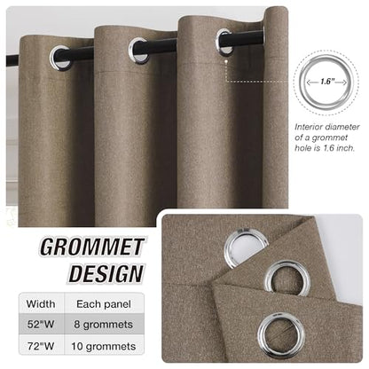 KangBang Full Blackout Brown Linen Curtains 84 Inches Long 2 Panels | 100% Black Out Drapes, Thermal Insulated, Light Blocking, Double-sided Linen, Grommet, For Bedroom Living Room, 52x84 Inch - color: Brown, size: 52"W x 84"L (Pack of 2)