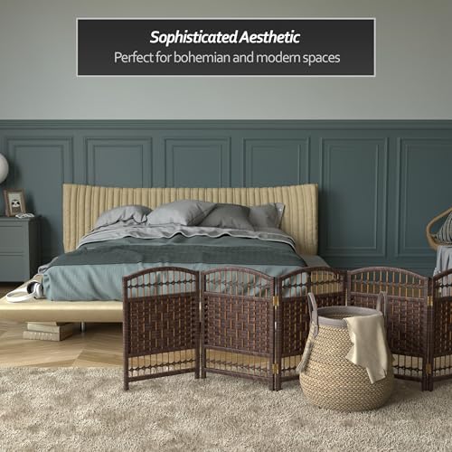 Red Lantern 2 ft. Short Fiber Weave Folding Screen - Dark Mocha - 6 Panels - color: Dark Mocha, size: 6 Panel