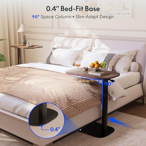 FLEXISPOT 24''Adjustable C Table Gas Spring Mobile Side End Table | Adjustable C table with Wheels, Bedside table for sofa and couch. Laptop Rolling Cart TV Tray, 23.6" W x 13.8" D,Rustic Brown - color: Rustic Brown, size: 24x14