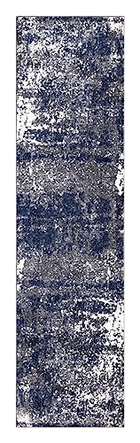 Keen Home Design Runner Rugs - 32"x91" Non-Shedding, Thick Pile Abstract Rugs for Kitchen, Living Room, Bedroom, Dining Room, Entryway - Size: 2'8" x 7'7", Abstract Navy/Gray - color: Abstract Navy/Gray, size: 2'8" x 7'7" (Runner)