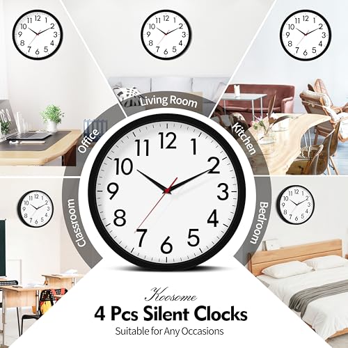 4 Pack Multi-Time Zone Clocks Silent Non Ticking Quartz Battery Operated | 12 Inch Black Modern Wall Clock Quiet for Classroom Clocks for Living Room Garage Office Home Bedroom Kitchen Bathroom - size: 12 Inch