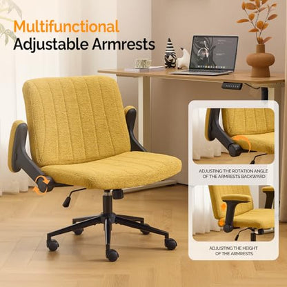 VINGLI Criss Cross Chair with Adjustable Flip-Up Arms,Cross Legged Chair with Wheels,Extra Wide Office Chair,Desk Chair for Home Office,Vanity,Bedroom, Apartment,Starry Chenille,Pale Yellow - color: Pale Yellow