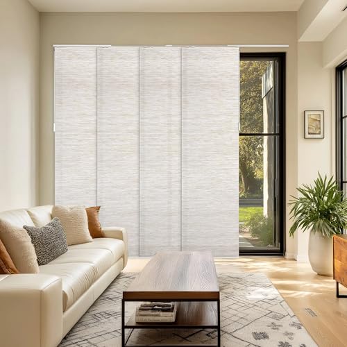 CHICOLOGY Panel Track Blinds, Olive Weave, 86"x96", Cordless, Sliding Door | 4 Fabric Panels, Fits 46–86″ Wide, Wall/Ceiling Mount, Room Divider Ready, Height Trimmable, Child & Pet Safe - color: Meshed Olive