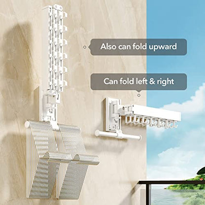 BOQORAD Wall Mounted Clothes Hanger Rack, Clothes Drying Rack,Laundry Drying Rack,Collapsible Clothes Rack Wall Mount, Retractable Drying Rack Clothing,can Fold Upward & Left & Right,White Color - color: White
