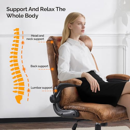 VINGLI Microfiber Brown Rolling Ergonomic Office Desk Chair with Padded Flip-up Arms, 360°Swivel High Back Executive Computer Chair with Wheels for Game，Home Small Space, Study Room, Reading Room - color: Microfiber-brown