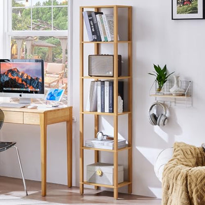 YUFAM 6-Tier Tall Narrow Bookcase, Small Bookshelf for Small Space, Natural - color: Natural, size: 6-Tier