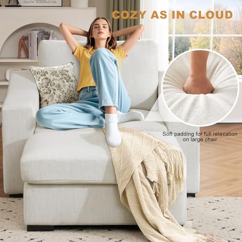47" Oversized Single Sofa with Ottoman, Upholstered Chaise Lounge Comfy Sleeper Chair with Soild Wood Frame, Deep Seat Sofa Couch for Living Room Bedroom Apartment, Linen, White - color: White, size: 51 Inch - Single Sofa + Ottoman