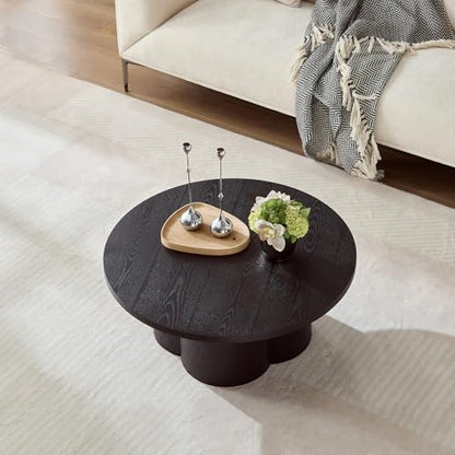 33.07 Inch Round Coffee Table, Modern Accent Tea Table for Bedroom, Living Room, Office, Apartment - Black - color: 33.07" Floral-black
