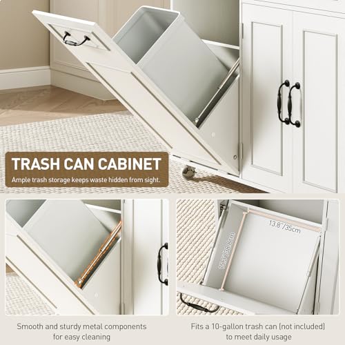 Kitchen Island with Power Outlet & Drop Leaf, Mobile Rolling Cart with Trash Can Storage, 3-Tier Spice Rack, Island Table for Kitchen, Dining Room, White and Walnut - color: White + Walnut