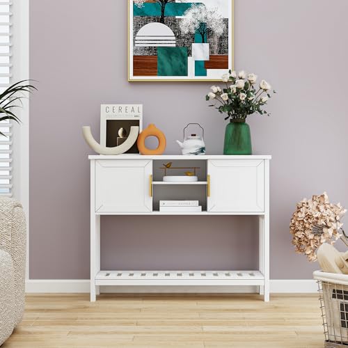 Entryway Table, Console Table, Sofa Table with 2-Door and Shelf, White | Entryway Cabinet and Sideboard Cabinet with Large Storage Space for Daily Use in Hallway, Foyer, Living Room - color: White