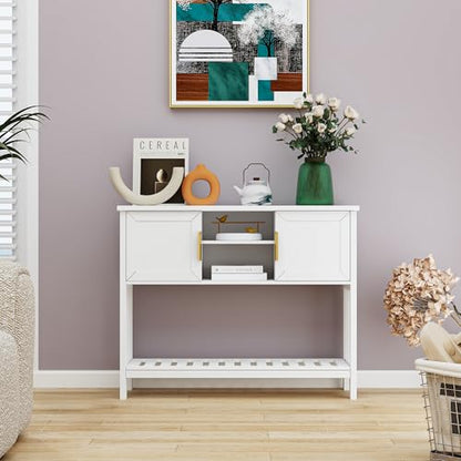 Entryway Table, Console Table, Sofa Table with 2-Door and Shelf, White | Entryway Cabinet and Sideboard Cabinet with Large Storage Space for Daily Use in Hallway, Foyer, Living Room - color: White