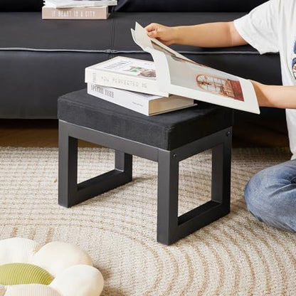 IBUYKE 16 Inch Small Foot Stool Ottoman, Rectangle Linen Foot Rest with Padded Seat and Metal Legs, Modern Ottoman Foot Rest for Living Room Bedroom Entryway Couch, Black WBD001B - color: Black