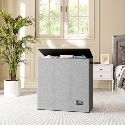 SOLEDI 160L Laundry Hamper 3 Section, Extra Large Laundry Hamper with Lid, Dirty Clothes Hamper with Sturdy Handle, Large Laundry Basket Organizer for Laundry Room, Bedroom, Hampers for Laundry - color: Grey, size: 160L