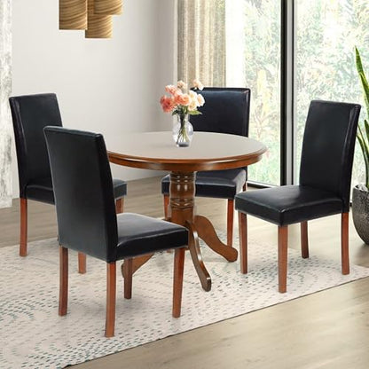 Round Solid Wood Dining Table 38.5'' D with Pedestal Base, Kitchen Round Table for 2 and 4 Persons, Restaurant Table, Medium Brown Color - color: Medium Brown