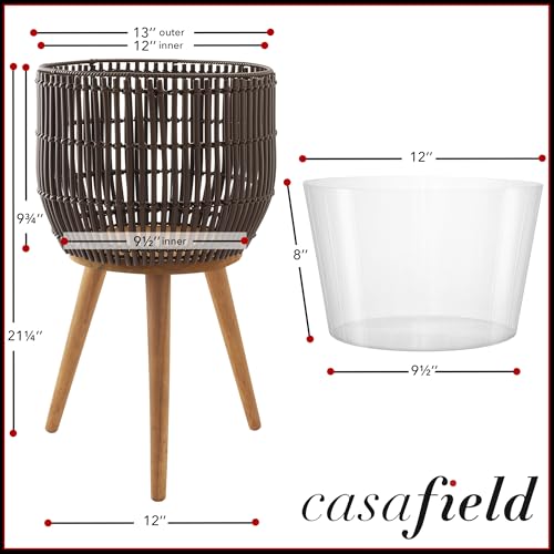 Casafield Indoor Planter with Stand, Dark Brown Floor Planter with Wood Legs, Large Plant Pot Cover with Liner for Houseplants, Flower Pots and Trees - color: Dark Brown With Natural Legs
