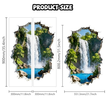 3D Waterfalls and Forests Wall Decals, Wall Stickers Decor | 2 Sheets 11.8"x37.8" Vinyl Removable Peel and Stick Murals, Plant Decor for Bedroom, Bathroom, Office, Classroom & Home - style: 3D Waterfalls and Forests