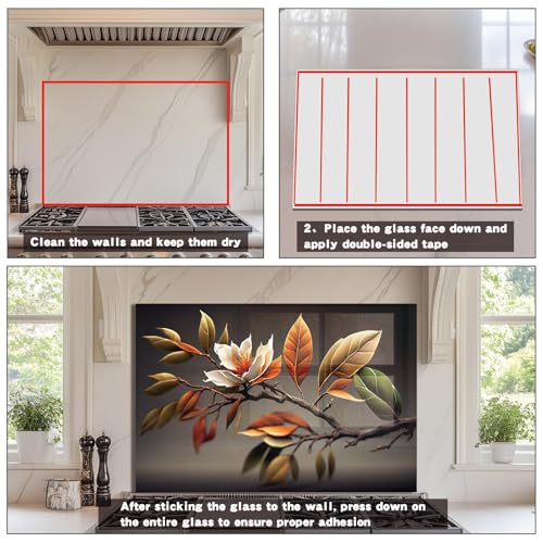 Evgosm tempered glass backsplash for stove, Flowers Stove Splashback, Glass Backsplash, Used for Kitchen Wall Protection and Decoration, Easy to Install and Clean. - size: 30"L x 15"W