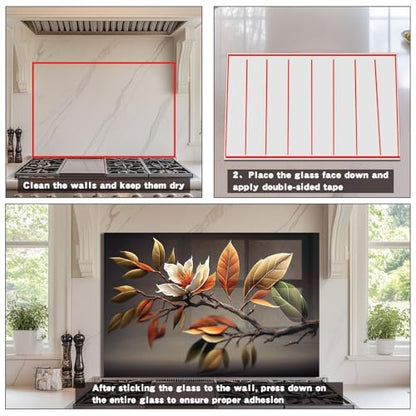 Evgosm tempered glass backsplash for stove, Flowers Stove Splashback, Glass Backsplash, Used for Kitchen Wall Protection and Decoration, Easy to Install and Clean. - size: 30"L x 15"W