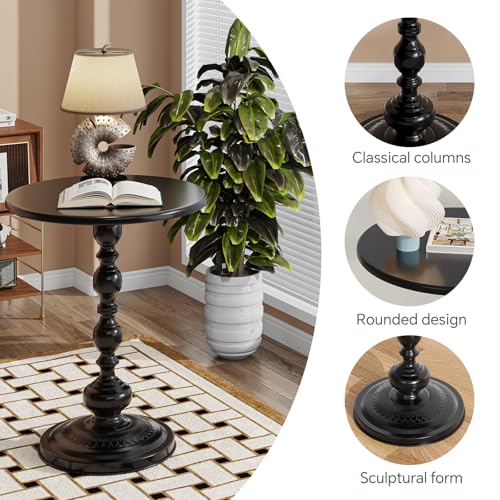 Simple Trending Small Side Table, Round Drink Table End Table, Sofa Table TV Tray Table, Pedestal Coffee Table for Living Room, Black - color: Black
