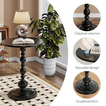 Simple Trending Small Side Table, Round Drink Table End Table, Sofa Table TV Tray Table, Pedestal Coffee Table for Living Room, Black - color: Black