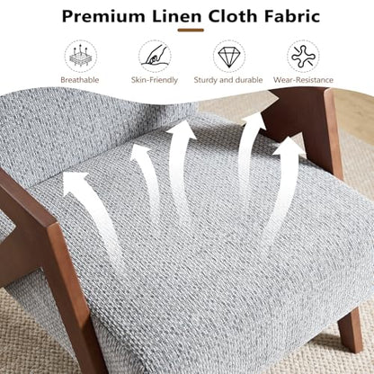 Bonzy Home Mid-Century Modern Accent Chair with Solid Wood Frame, Upholstered Armchair for Bedroom & Living Room,Reading Side Chair with Soft Lien Fabric Cushion,Easy Assembly - color: Light Gray, size: 1PCS