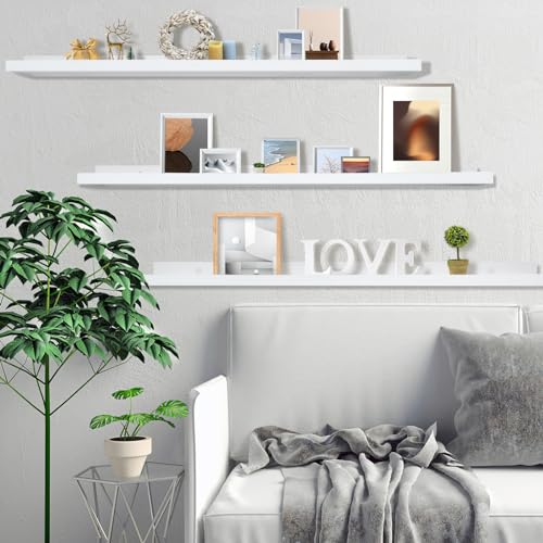 MBYD White Floating Shelves, Modern Photo Shelves with Lip, 24 Inch Wall Mount Picture Ledge Wall Shelf for Bedroom Kitchen Office Living Room Kitchen, Nursery Book Shelves Set of 3 Same Dimension - color: White, size: Set of 3 24 in