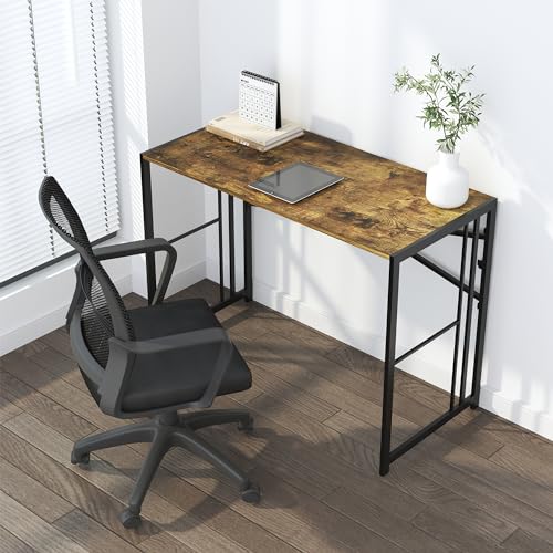 Lutown-Teen 35 inch Small Folding Computer Desk, Rustic Brown | Writing Gaming Computer Desk for Small Spaces, No Assembly Required Home Office Table - color: Rustic Brown, size: 35 Inch