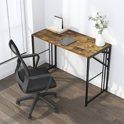 Lutown-Teen 35 inch Small Folding Computer Desk, Rustic Brown | Writing Gaming Computer Desk for Small Spaces, No Assembly Required Home Office Table - color: Rustic Brown, size: 35 Inch