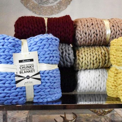 Chunky Knit Blanket (50 x 60 Inches) Warm Soft Cozy for Lounge Sofa & Bedroom, Handmade Knitted Yarn Throw Blanket (Marble Grey, 1) - color: Marble Grey