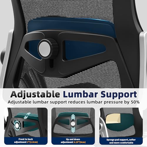 Fizzin Office Chair Mesh Desk Chair with 3D Armrests Computer Chair | Ergonomic Office Chair with Adjustable Lumbar Support and Headrest 125° Tilt and Wide Mesh Cushion High Back Home Desk Chair - color: Black