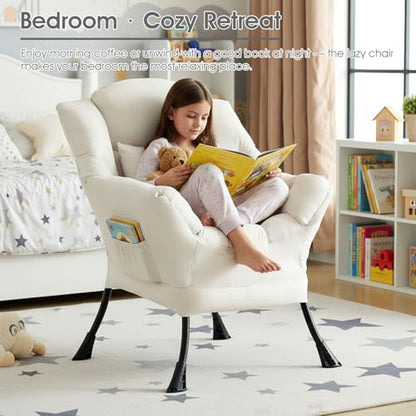 Lazy Chair, Comfy Reading Chair for Bedroom，Beige | Comfy Bedroom Accent Chair with Washable Removable Cover and extra throw pillow for Living Room Dorm - color: Peach Beige-single