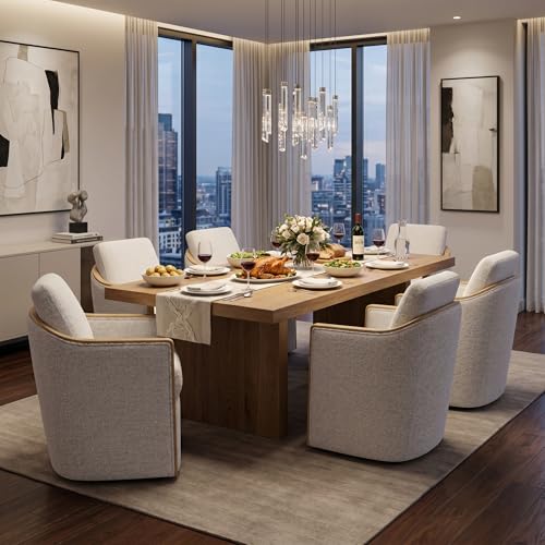 CHITA Upholstered Dining Chairs Set of 2 with Hidden Casters, Pearl | Fully Assembled Modern Dining Chair with Backrest & Wood Armrest, Chenille Barrel Chairs for Dining Room, Kitchen Chairs - color: Pearl, size: set of 2