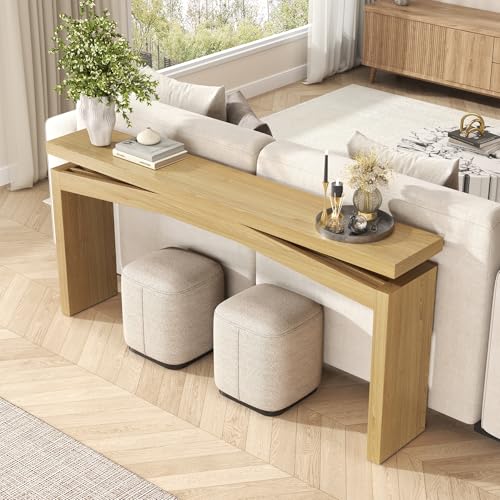 Wooden Extra Long Console Tables for Living Room, Natural Teak | Slim Entryway Table 63 Inches Long, Farmhouse Couch Table Behind Sofa for Hallway, Living Room, Home - color: Natural Teak