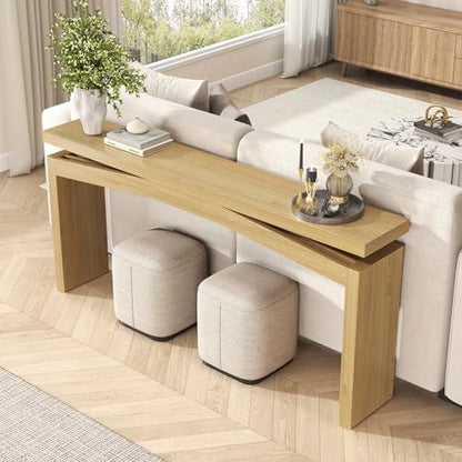 Wooden Extra Long Console Tables for Living Room, Natural Teak | Slim Entryway Table 63 Inches Long, Farmhouse Couch Table Behind Sofa for Hallway, Living Room, Home - color: Natural Teak