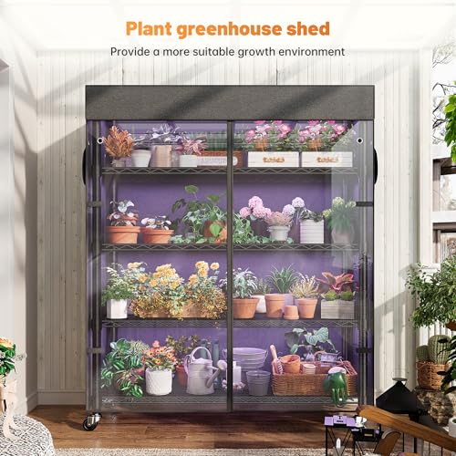 REIBII 72.8"H 5-Tier Heavy Duty Storage Shelving with Cover & Wheels,Pantry | 35''W x 16''D, Waterproof UV-resistant cover, Lockable wheels, Height adjustable, Tool-free assembly, Garage/kitchen/patio - size: 35" W x 16" D x 72.8" H