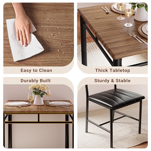 IRONCK Dining Table Set for 2, Walnut | Small Kitchen Table with Upholstered Chairs, Compact Dining Set for Small Spaces, Kitchen & Dining Room - color: Walnut